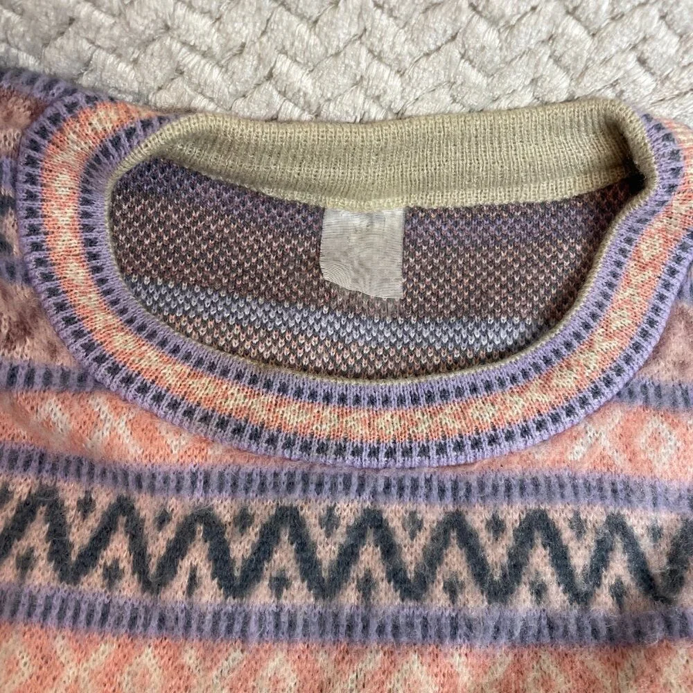 Aprés Style Preppy Pink Puprple Wool Blend Fair Isle‎ Sweater